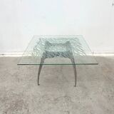 Dining table by Bernard Dequet for Protis France Design in cast aluminum and leather, France 1980