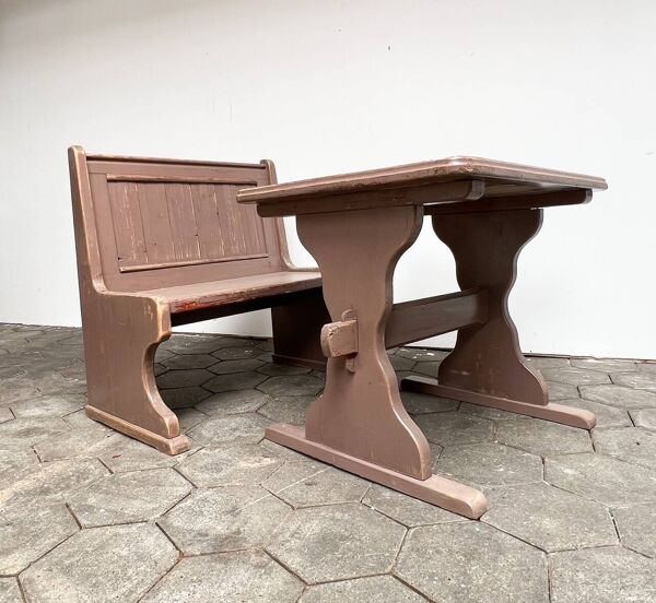 Ensemble table et banc brocante, années 1960