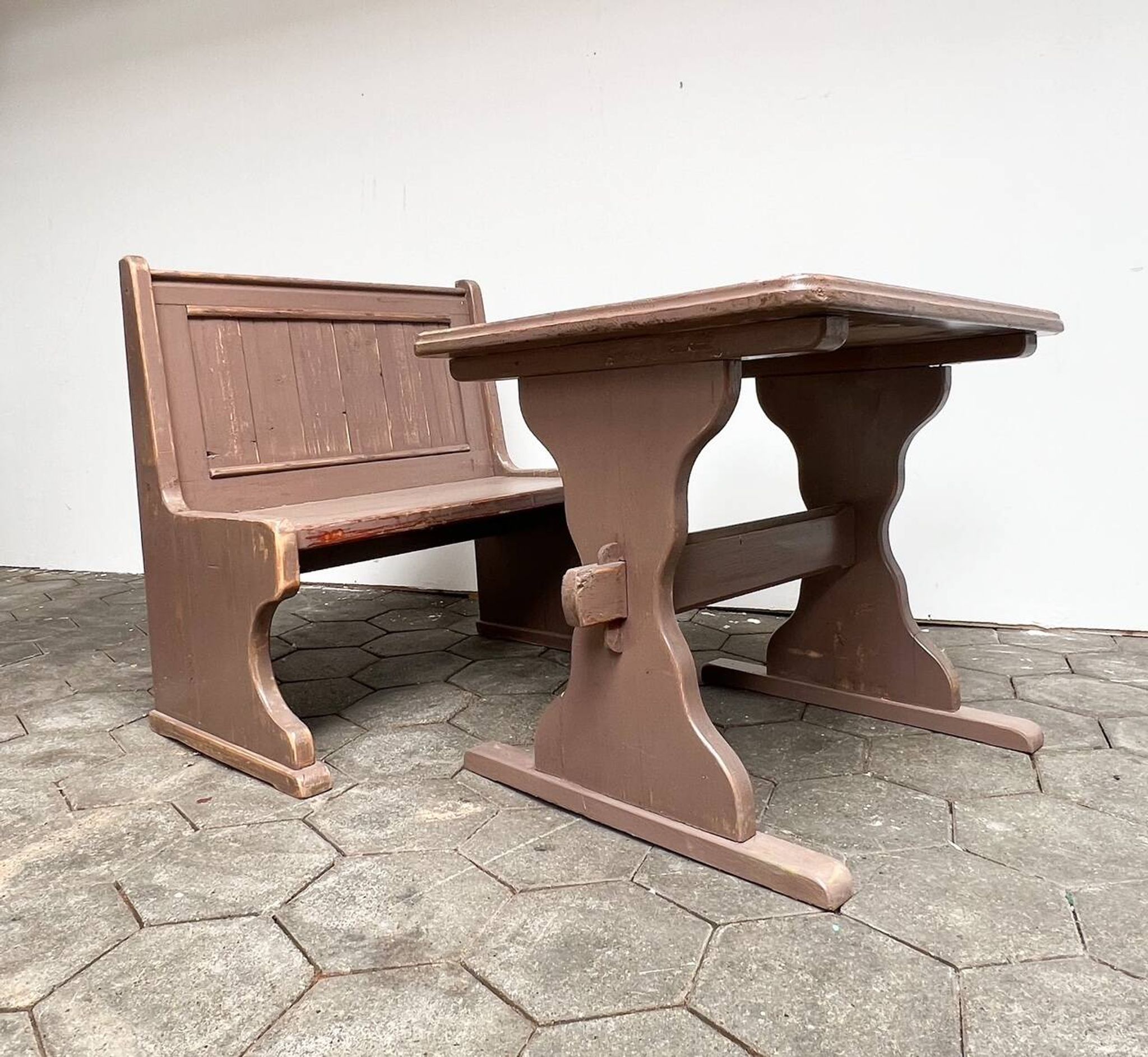 Ensemble table et banc brocante, années 1960
