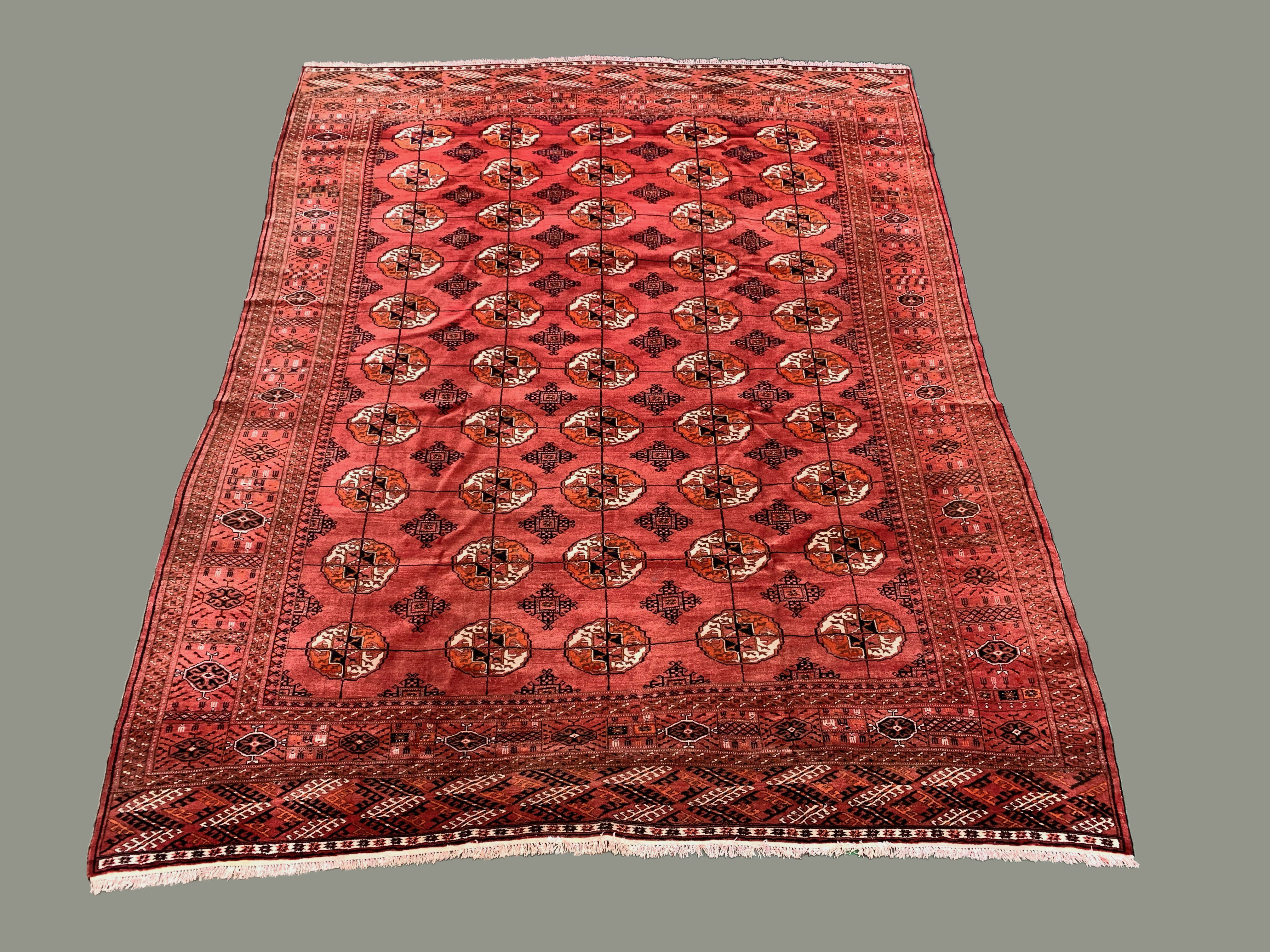 Antique turkmen tekke main carpet, 280x230 cm turkoman bokhara red black beige