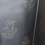 Chinese screen in black lacquer and marble stone