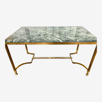Table basse néo classique en laiton doré et marbre vert