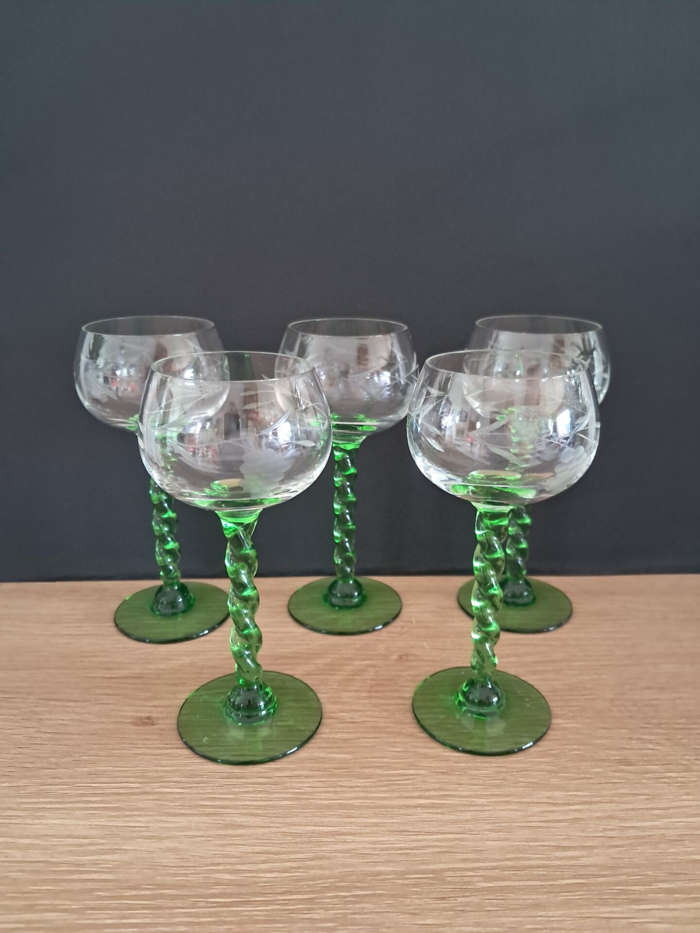 5 white wine glasses from Alsace from the 1970s