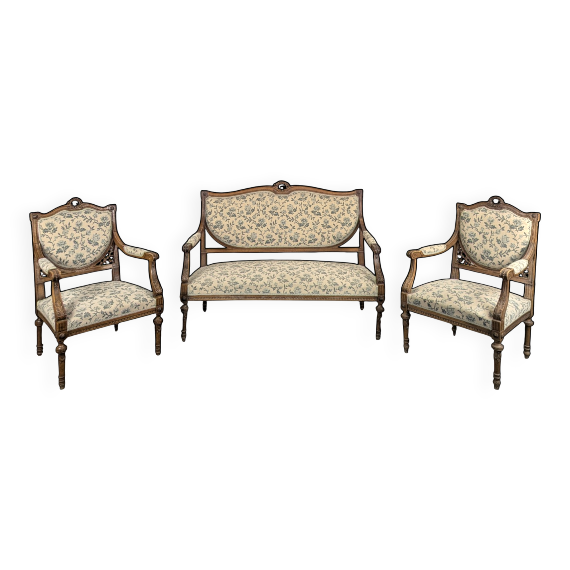 Louis XVI style salon with shield backrest from the 19th century.