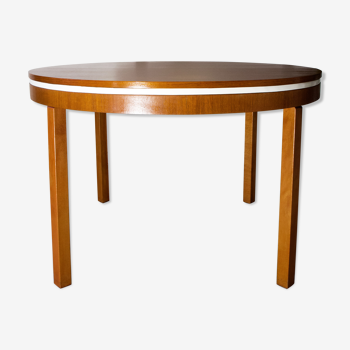 Round table/oval teak and white line, extensions, year 60