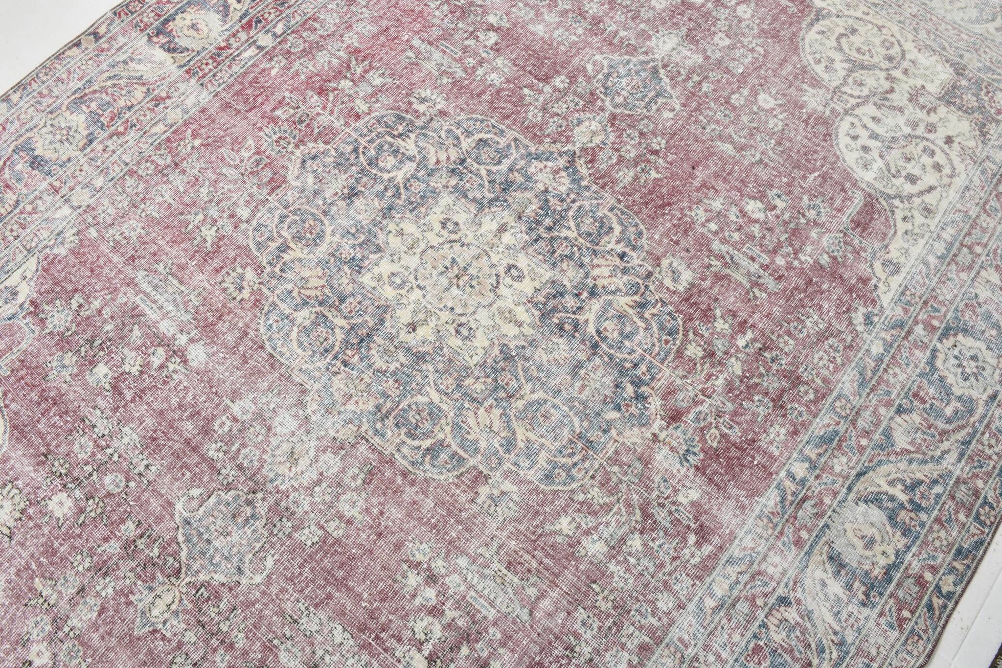 7x10 Faded Grey Beige Turkish Vintage Rug, 216x304Cm