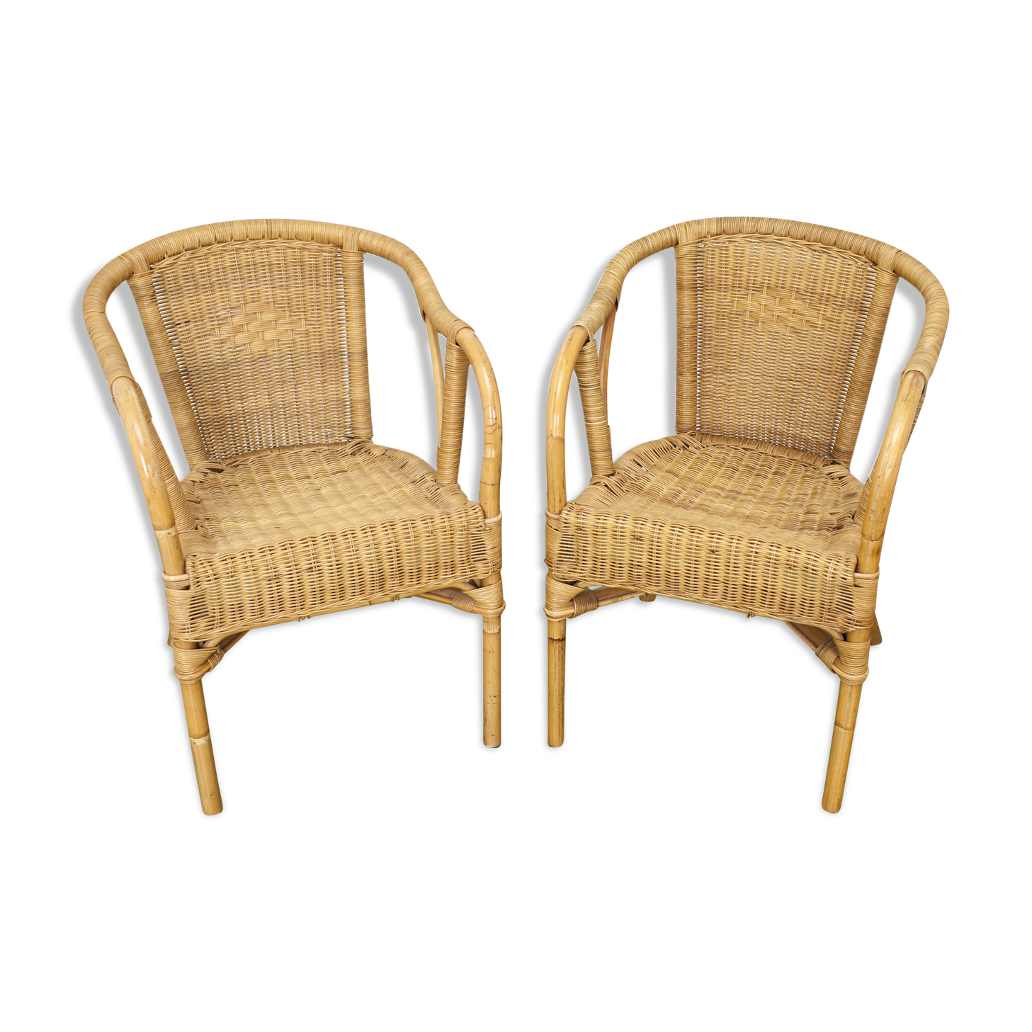 Pair of rattan and wicker armchairs 1960s