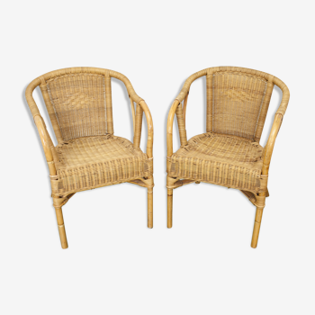 Pair of rattan and wicker armchairs 1960s