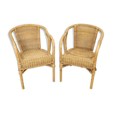 Pair of rattan and wicker armchairs 1960s