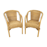 Pair of rattan and wicker armchairs 1960s