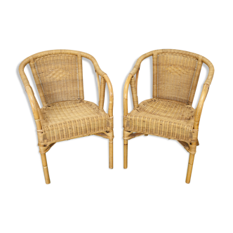 Pair of rattan and wicker armchairs 1960s