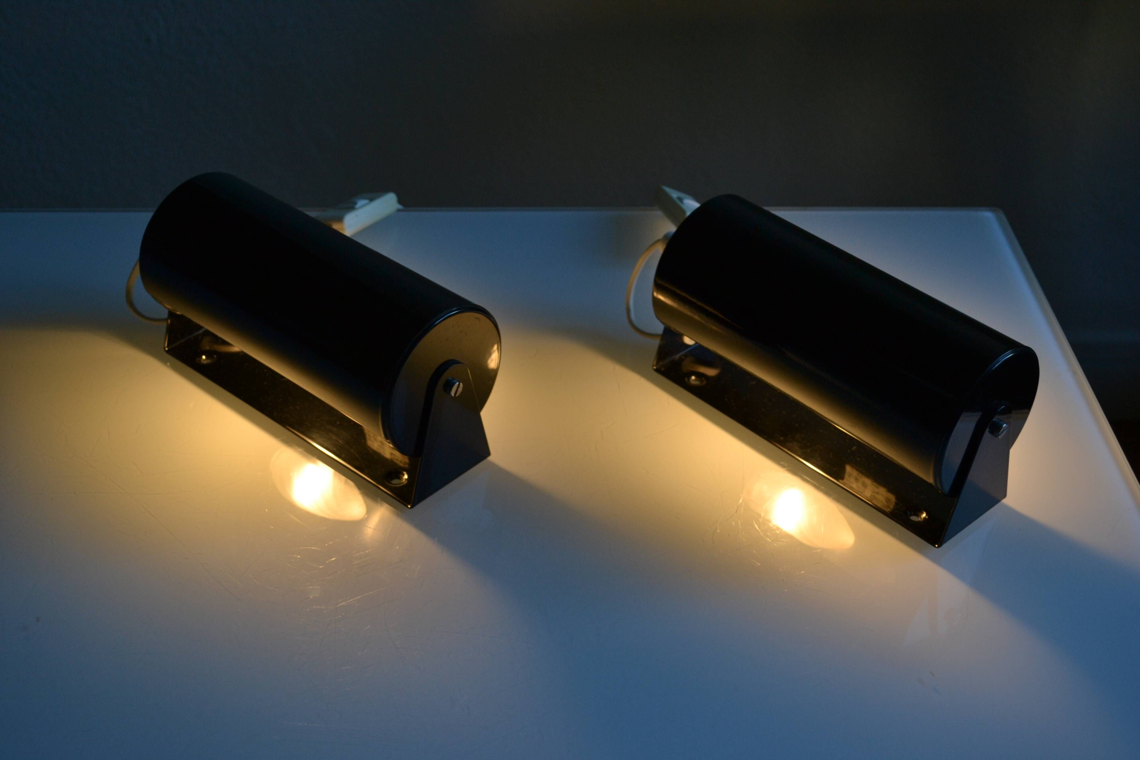 Pair of vintage Ikea 1980s Typ V 413 black wall lamps