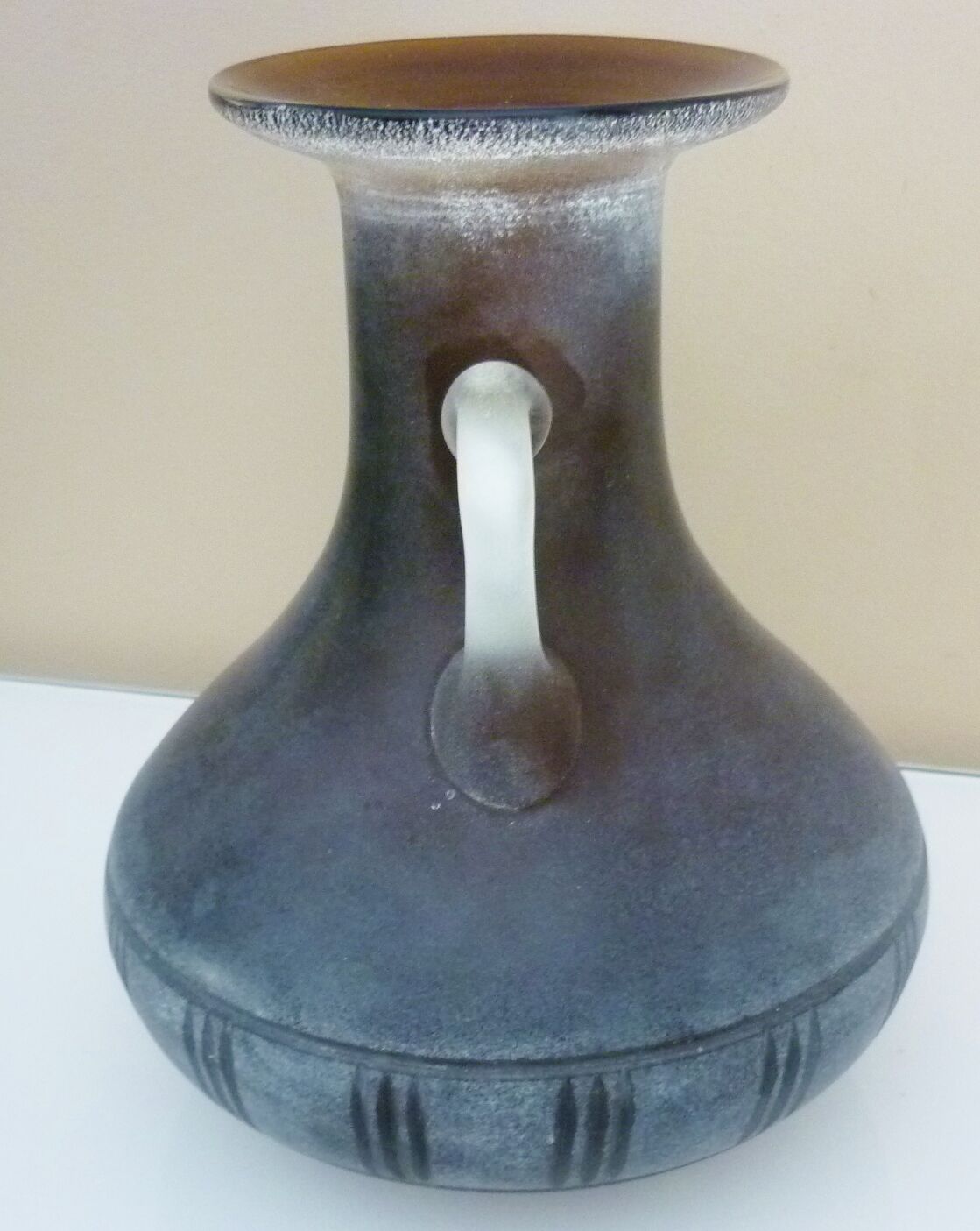 Murano scavo art blown and cut glass vase, ancient Greek style, sandblasted texture