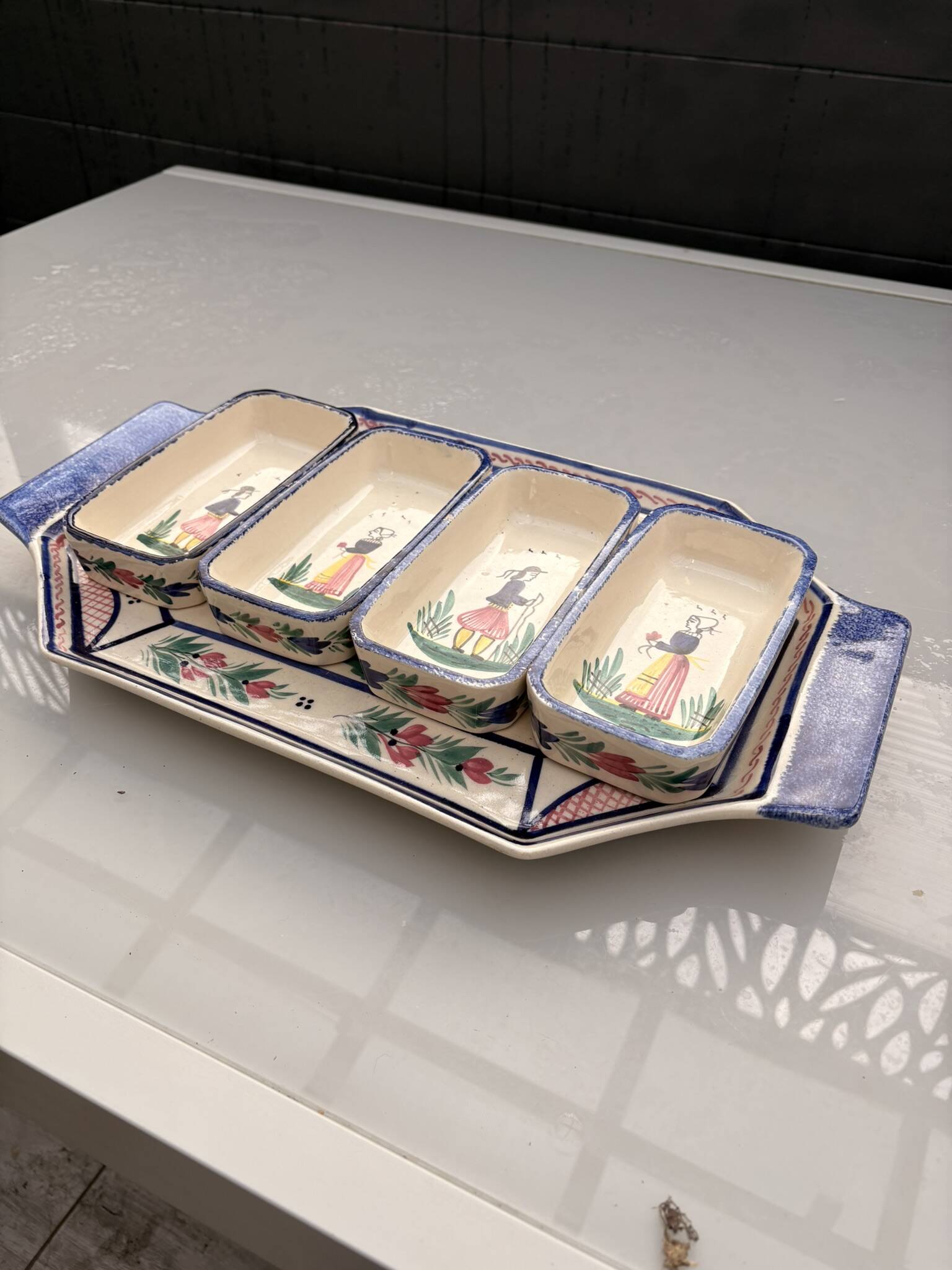 Old dish servant tray ramekin earthenware ceramic henriot quimper bl