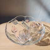 Bol sur pied en verre Mikasa avec tulipes roses et bleues