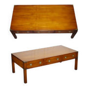 Vintage Military Campaign Coffee Table in Yew Wood and Brass