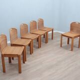 Curved wicker and wood chairs 1970s, set of 6