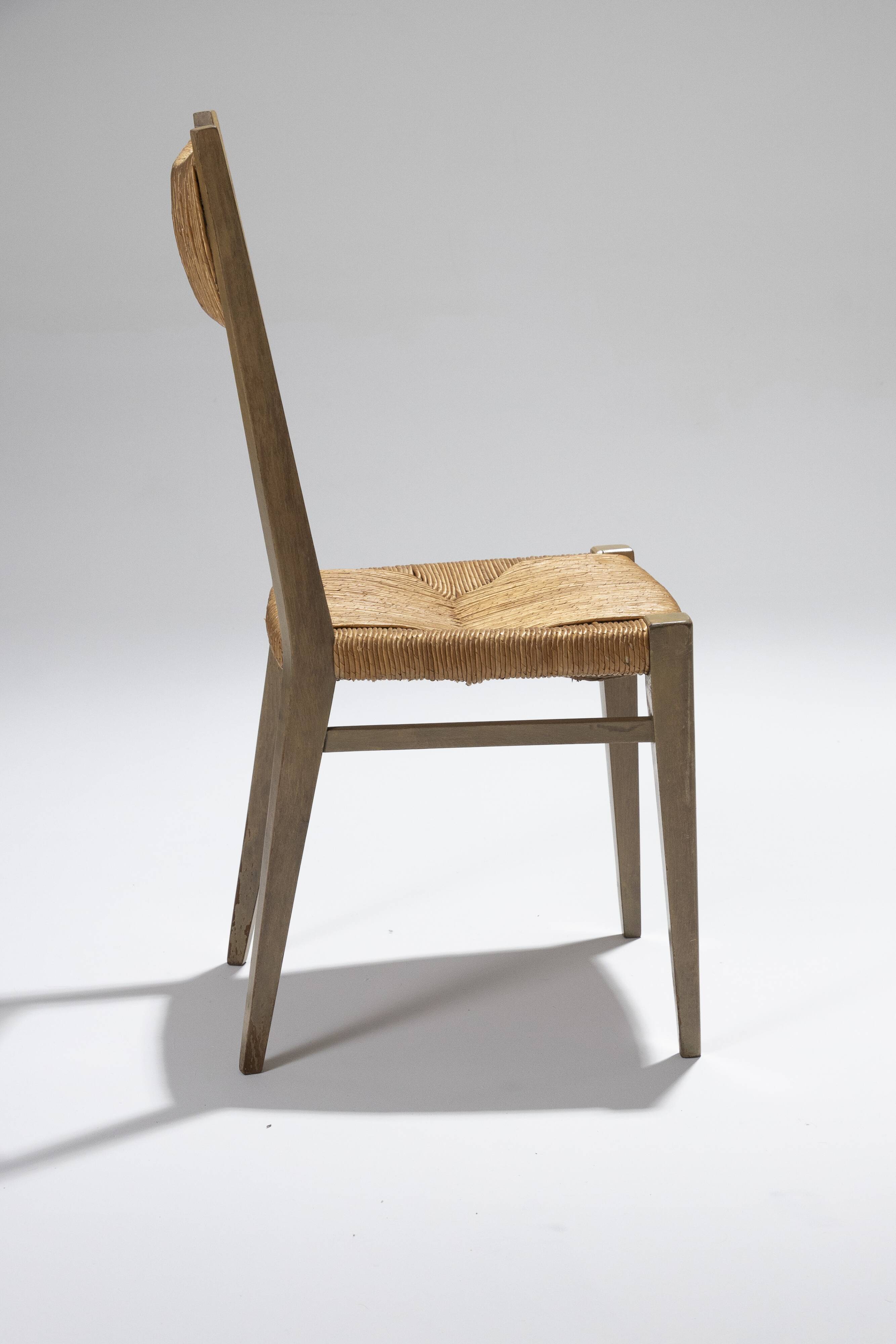 Pair of straw chairs, geneviève pons, 1950s