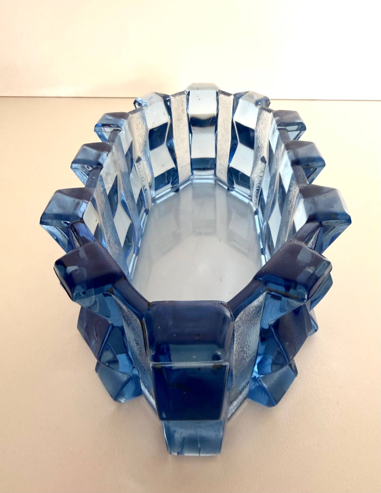 Art Deco Blue Glass Bowl / Centerpiece by Rudolf Schrötter -Inwald, Poland