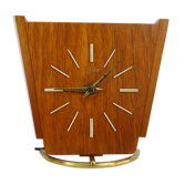 Horloge de table, pendule art déco en Wuba Amsterdam en bois et laiton. Année 50