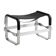 Silver steel and black leather footrest, contemporary style.