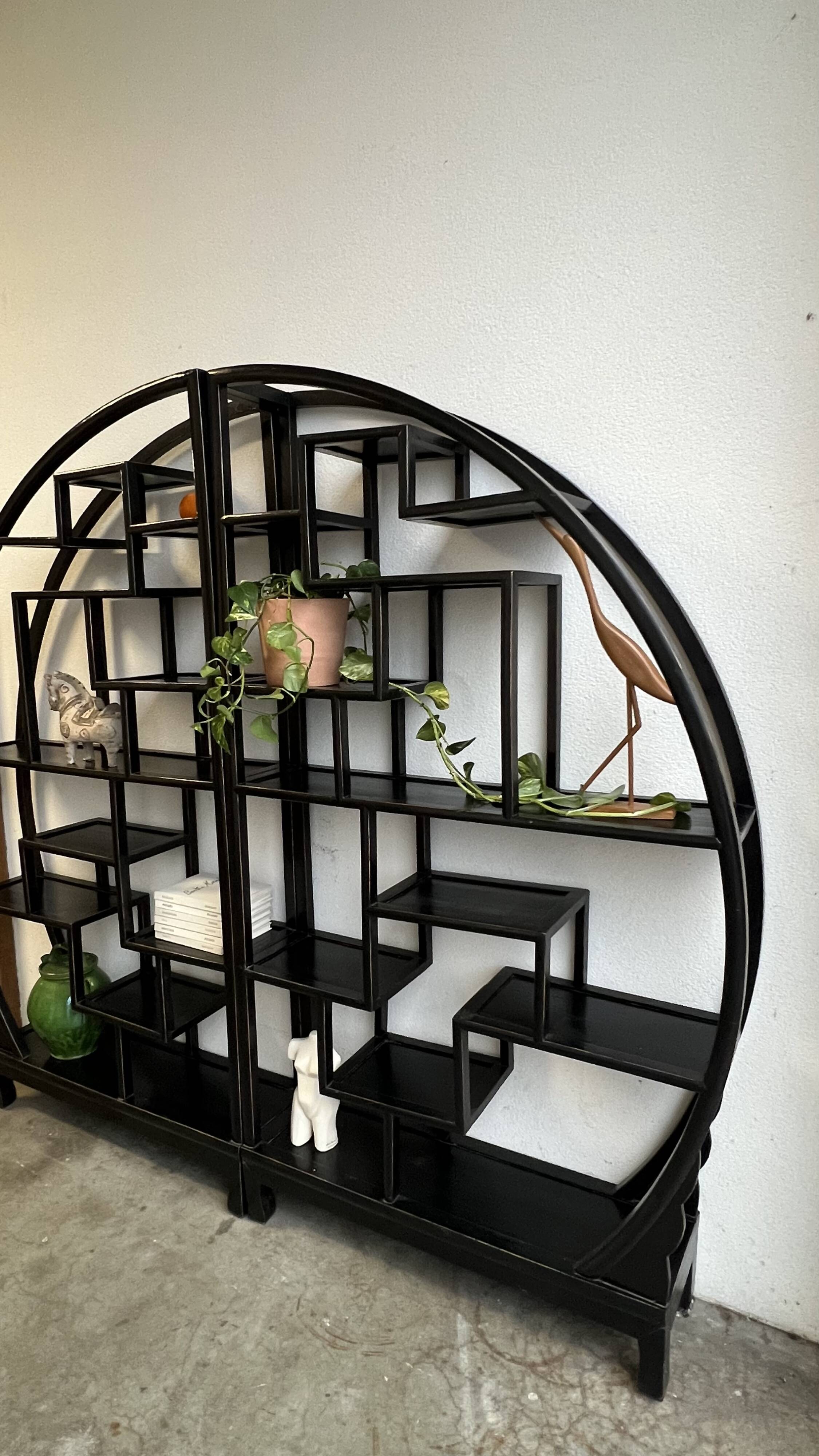 Vintage Black Circular Asian-Inspired Shelf Étagère, 2 parts