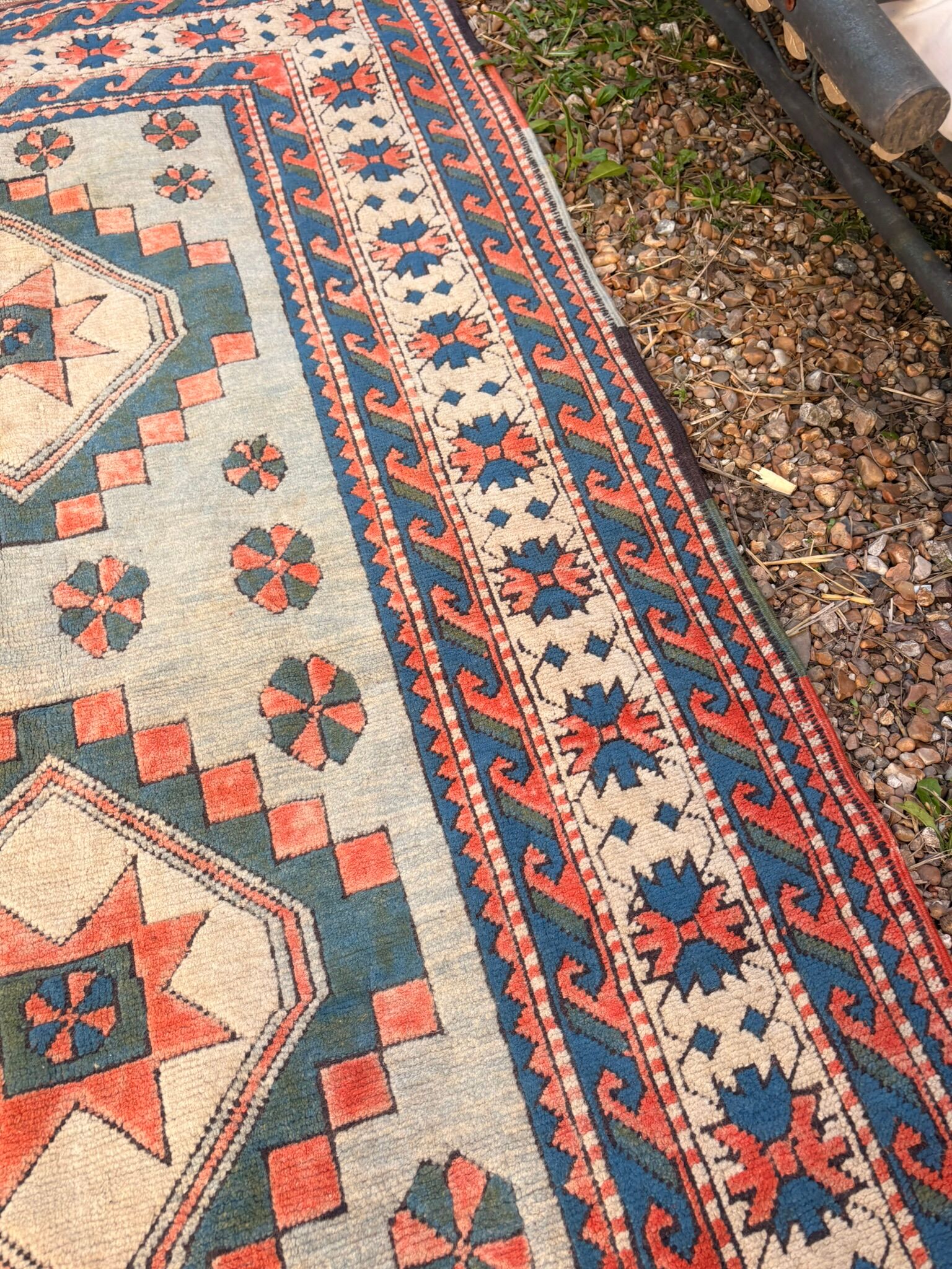 Antique Kazak Caucasian Carpet Wool 200x120 Vintage Blue Oriental Carpet 1900