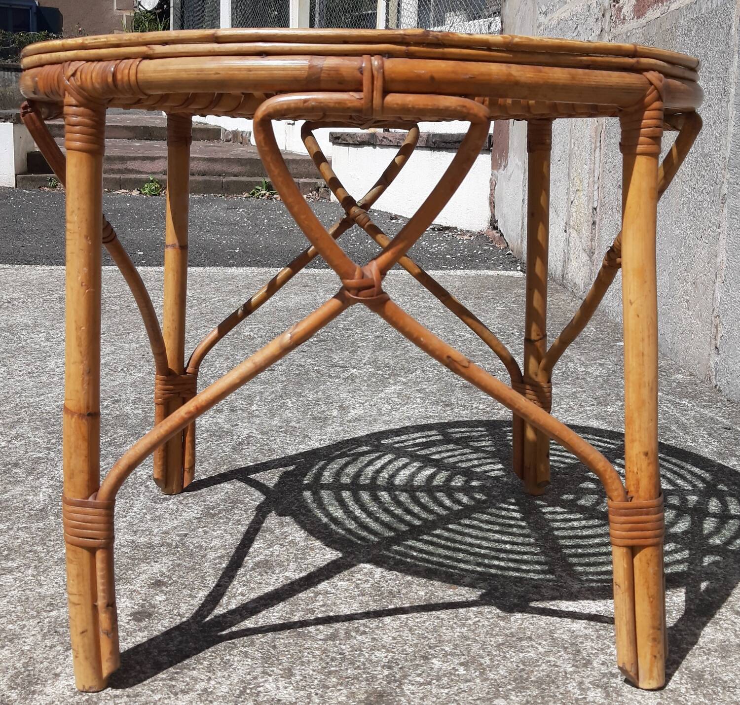 Rattan/bamboo coffee table (glass top)