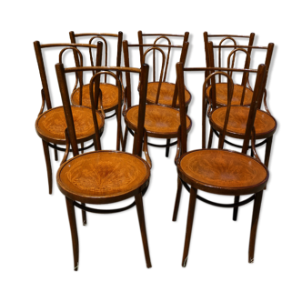 Lot of 8 Art Deco bistro chairs seated screen-printed