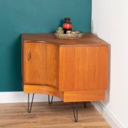 Retro Teak 1960s G Plan Fresco Corner Unit Bar Drinks Cabinet On Hairpin Legs