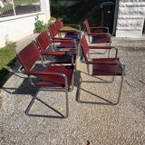 Set of 6 brown leather armchairs