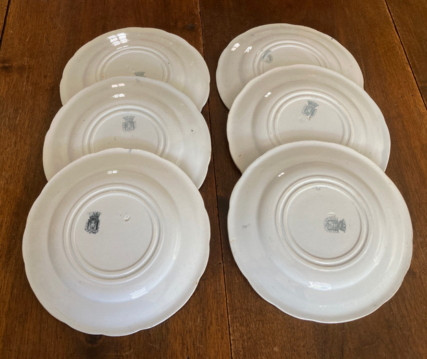 Servide 6 old dessert plates - proverbs and military - porcelain of gien
