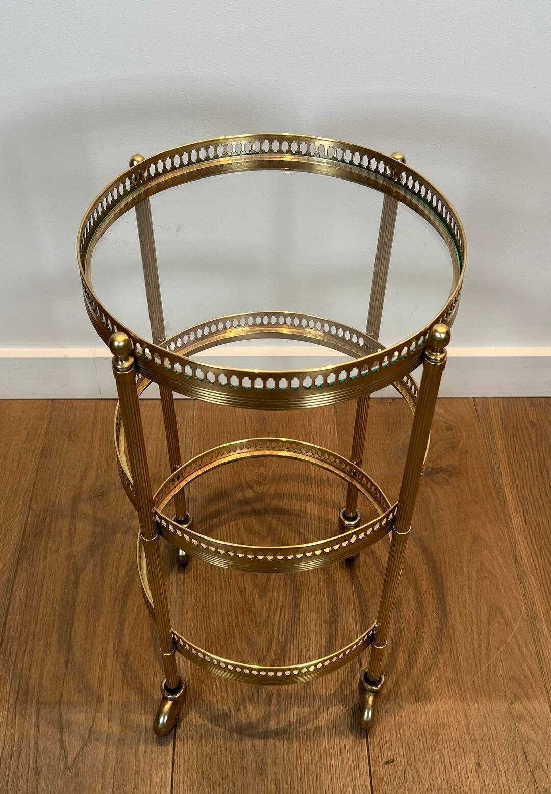 Pair of Art Deco Round Rolling Tables with Removable Tops, Maison Jans