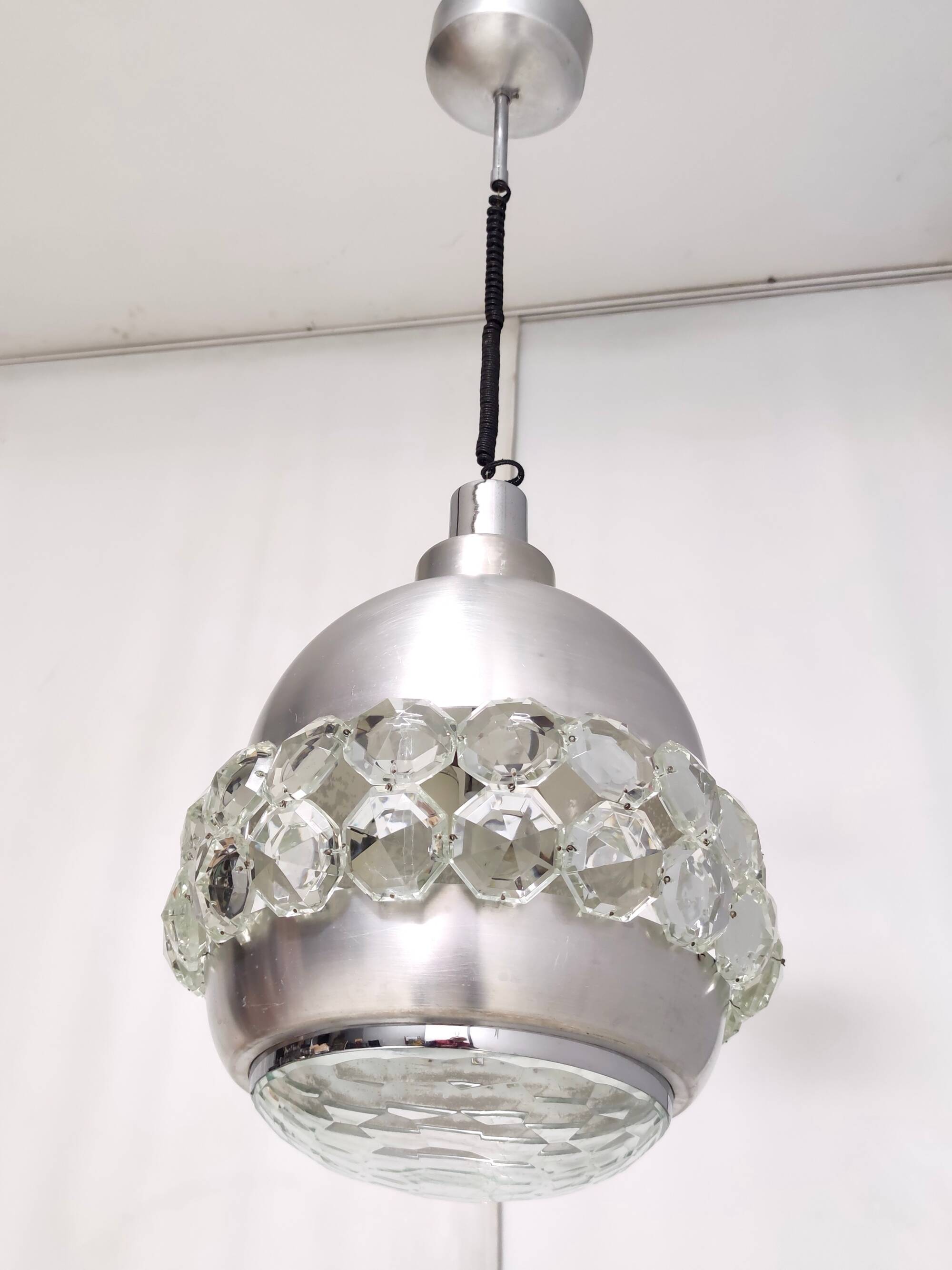 Aluminum, Crystal and Glass Pendant by Pia Guidetti Crippa for Lumi