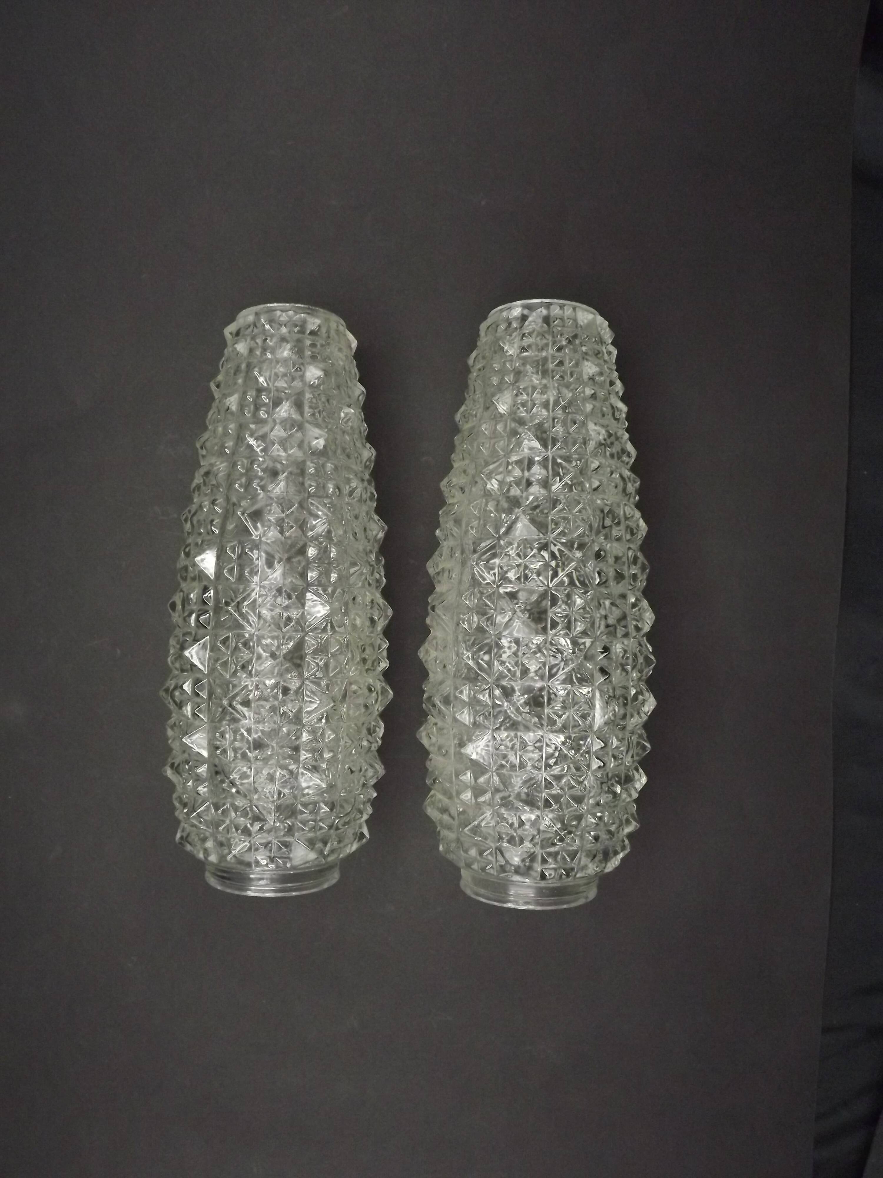 Pair of Vintage Cut Glass Retro Replacement Shades for Chandeliers/Wall Lights