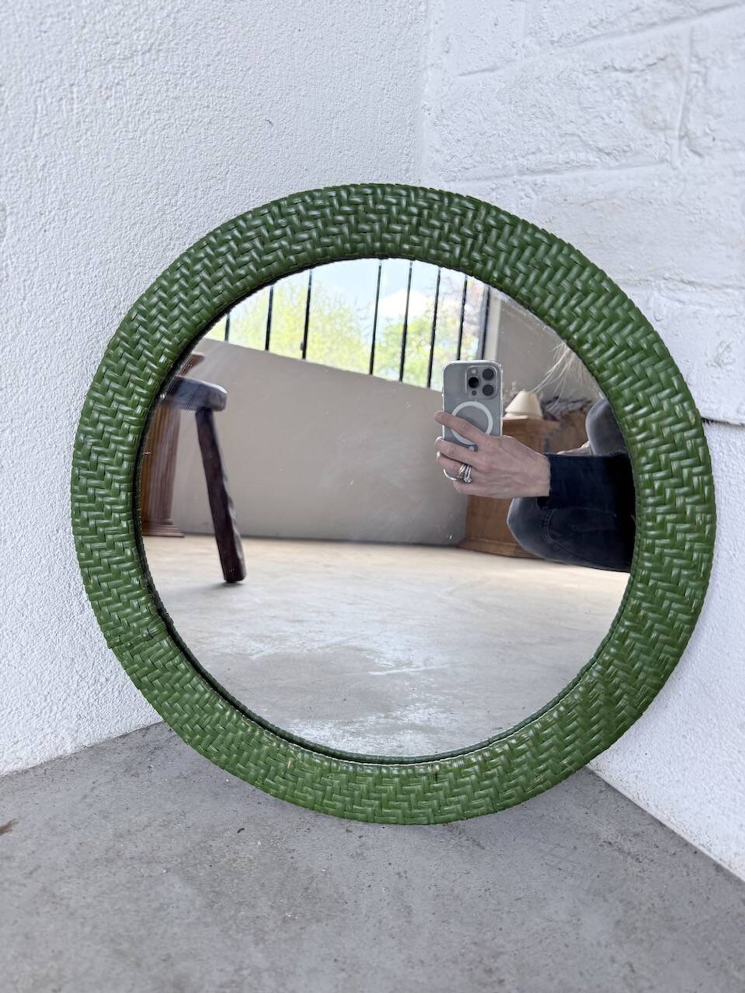 Woven wicker round mirror 1960