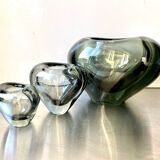 Set of 3 heart shaped Holmegaard crystal vases by Per Lutken
