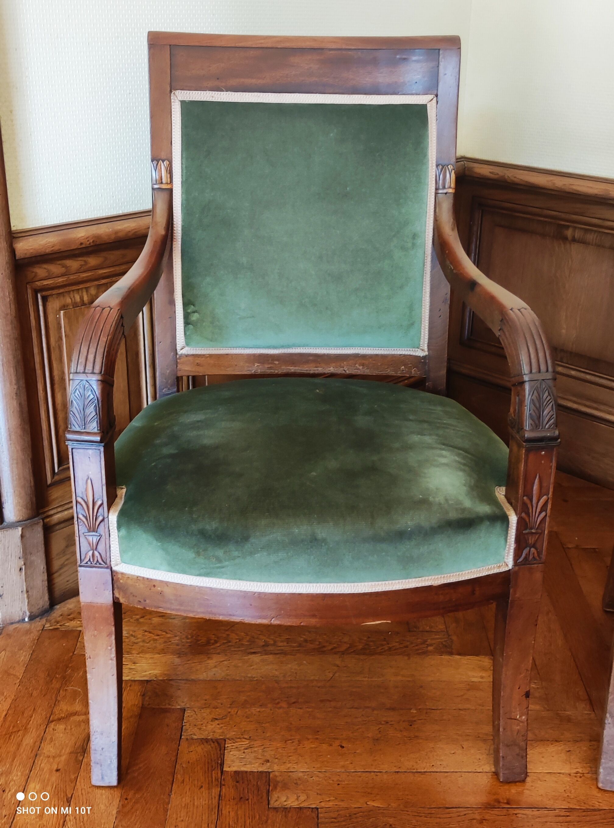 Pair of mahogany armchairs/palm décor/Restoration period