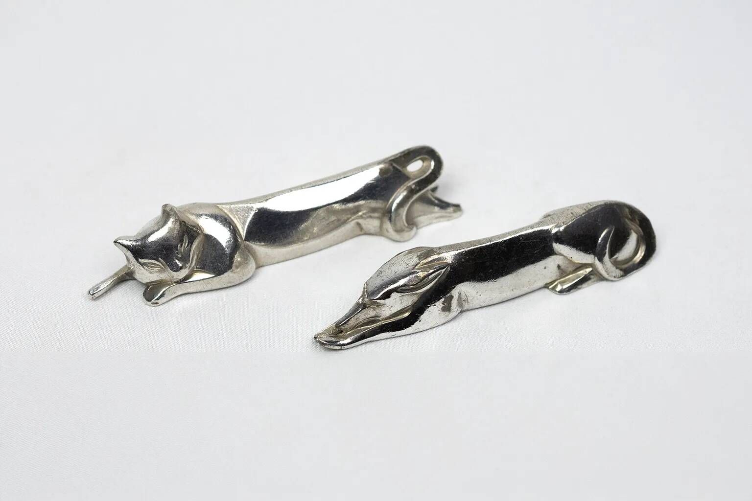 Pair of Art Deco knife rests - dog & cat - Gallia Christofle 1930