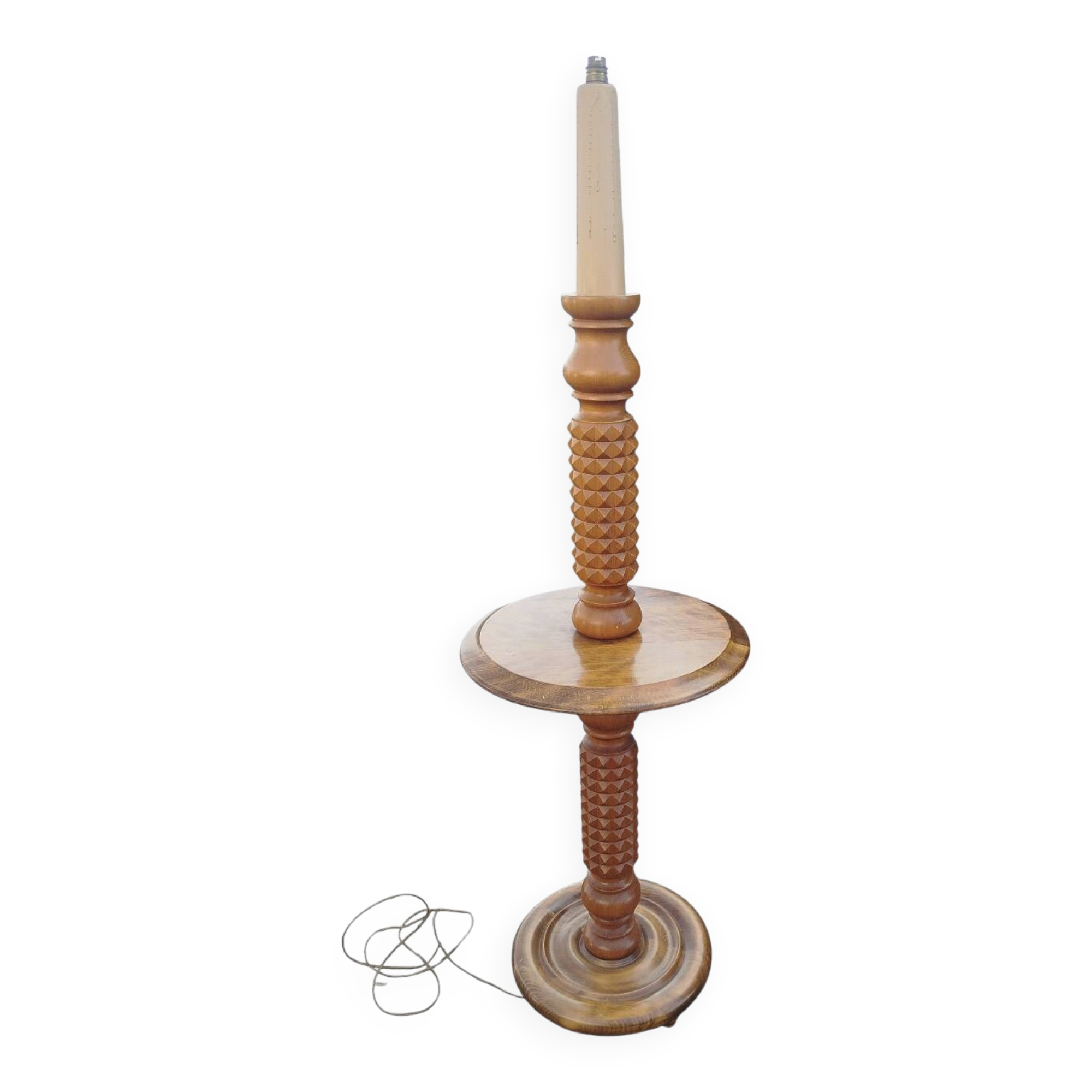 Lamp base in elm attributed to Chales Dudouyt, 1940s.