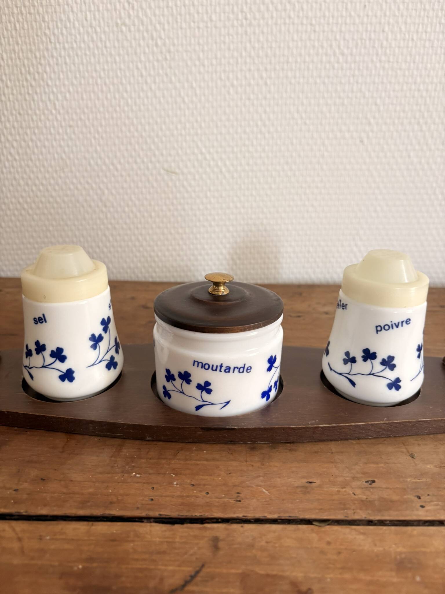Vintage 1970s Condiment Set Salt Pepper Mustard Housekeeper Service