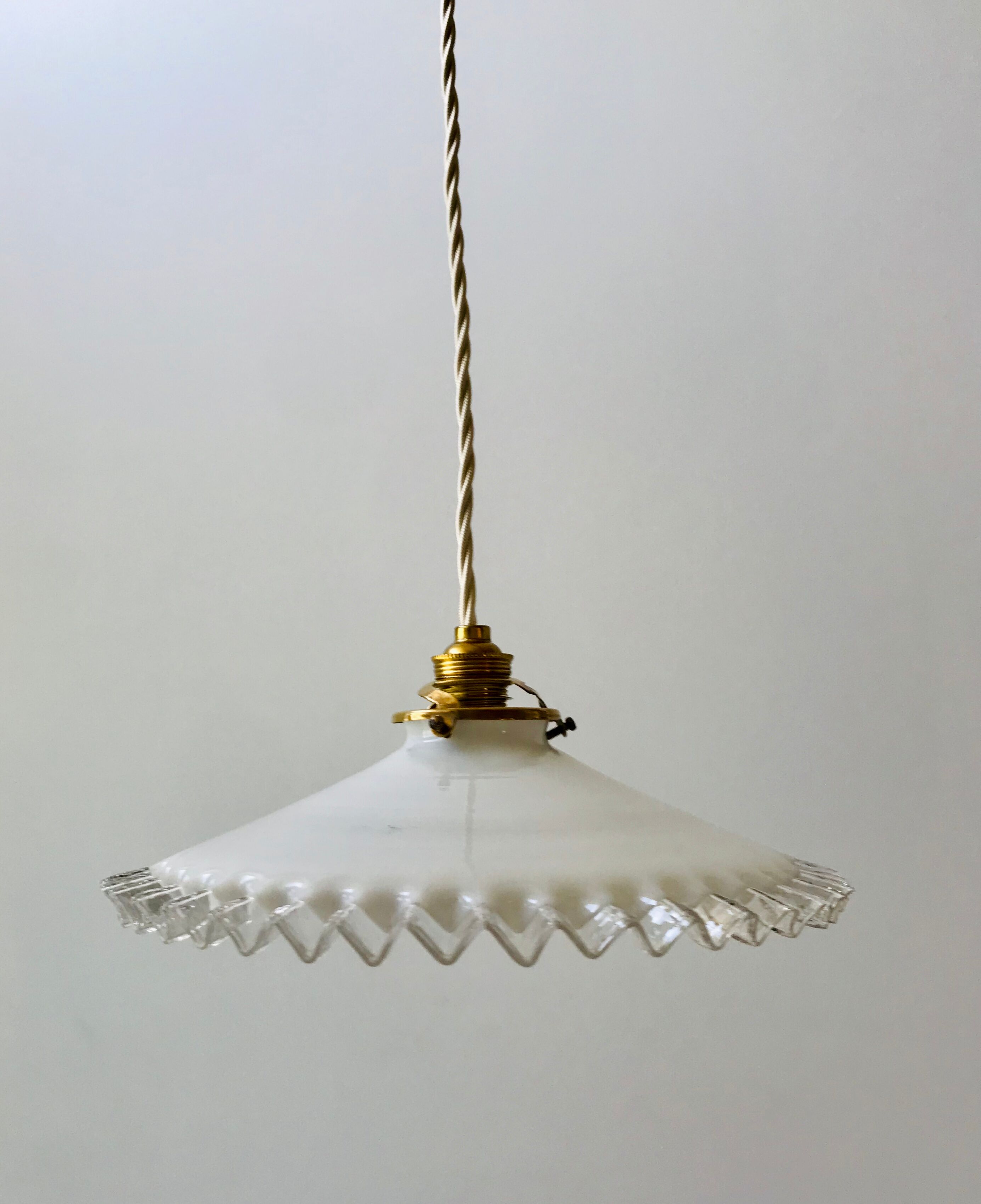 Vintage 50s serrated opaline pendant lamp