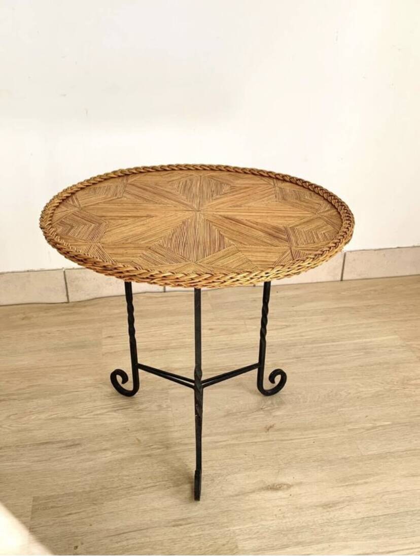 1950s side table with straw marquetry
