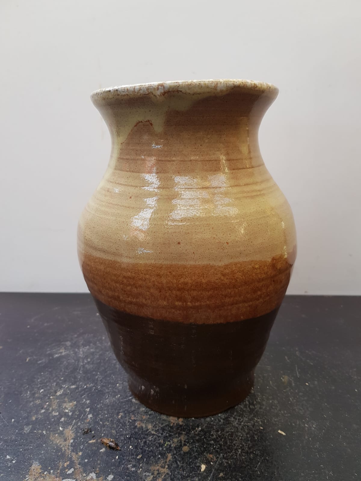 Vase Soulaines Dhuys royer enamelled stoneware brown beige vintage