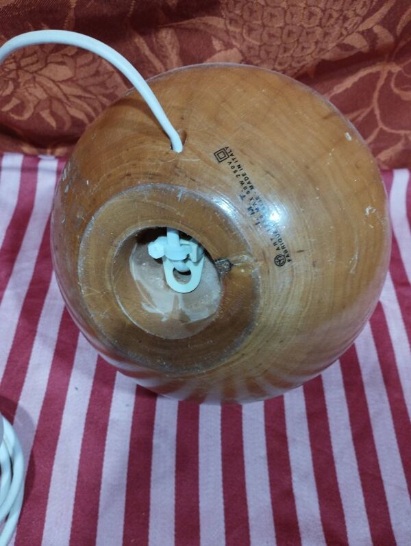 Vintage : pied de lampe boule en bois tourné made in italie i.m.t