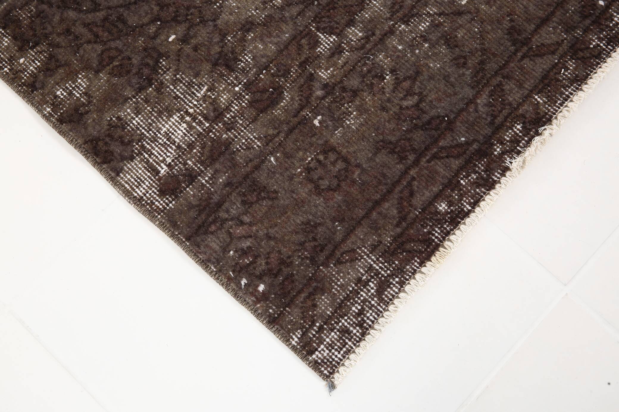 2x10 Soft Wool Dark Gray Turkish Vintage Runner Rug