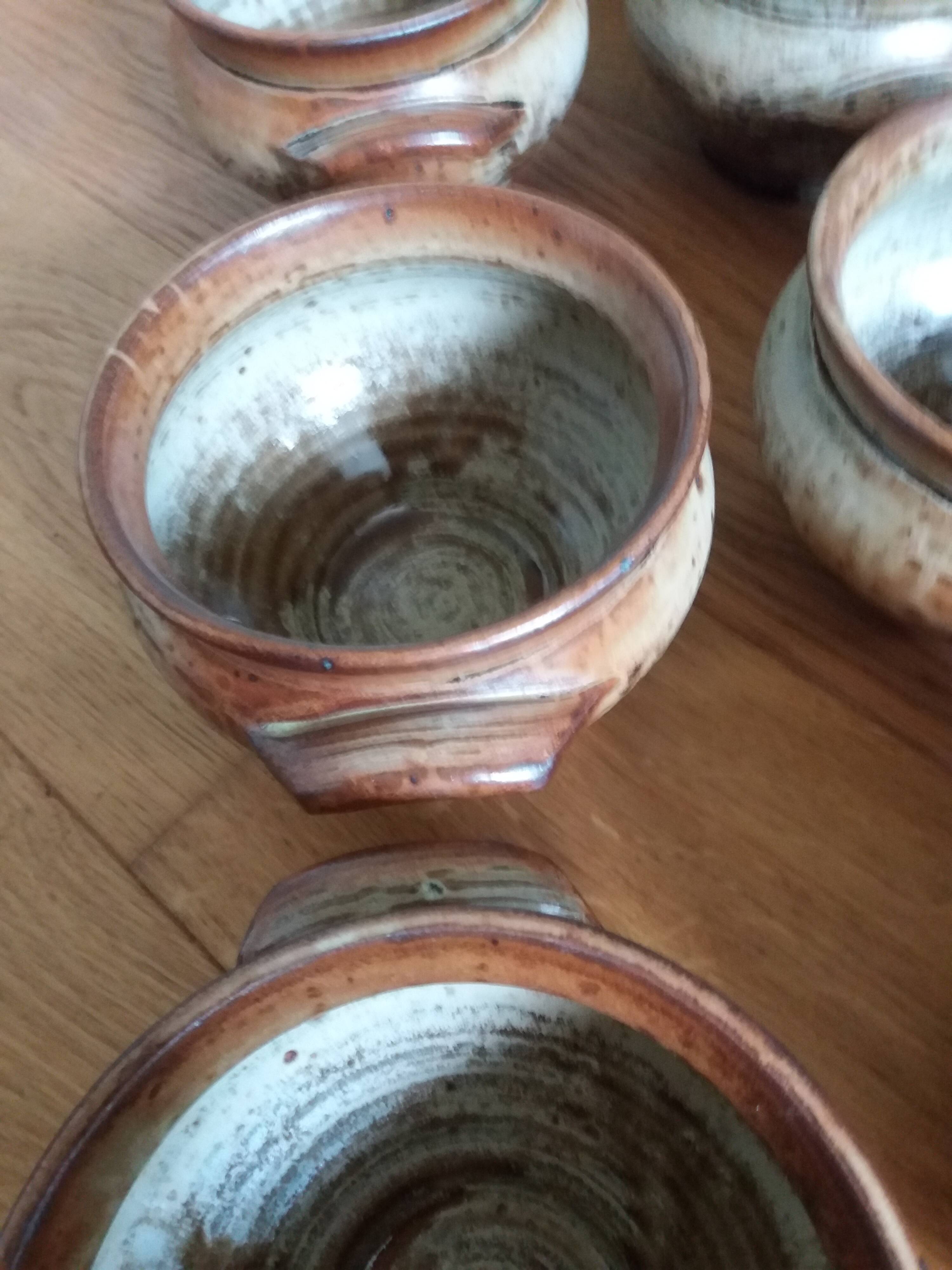 Soup bowls and cups in Puisaye stoneware by Jean-Pierre Prud'homme