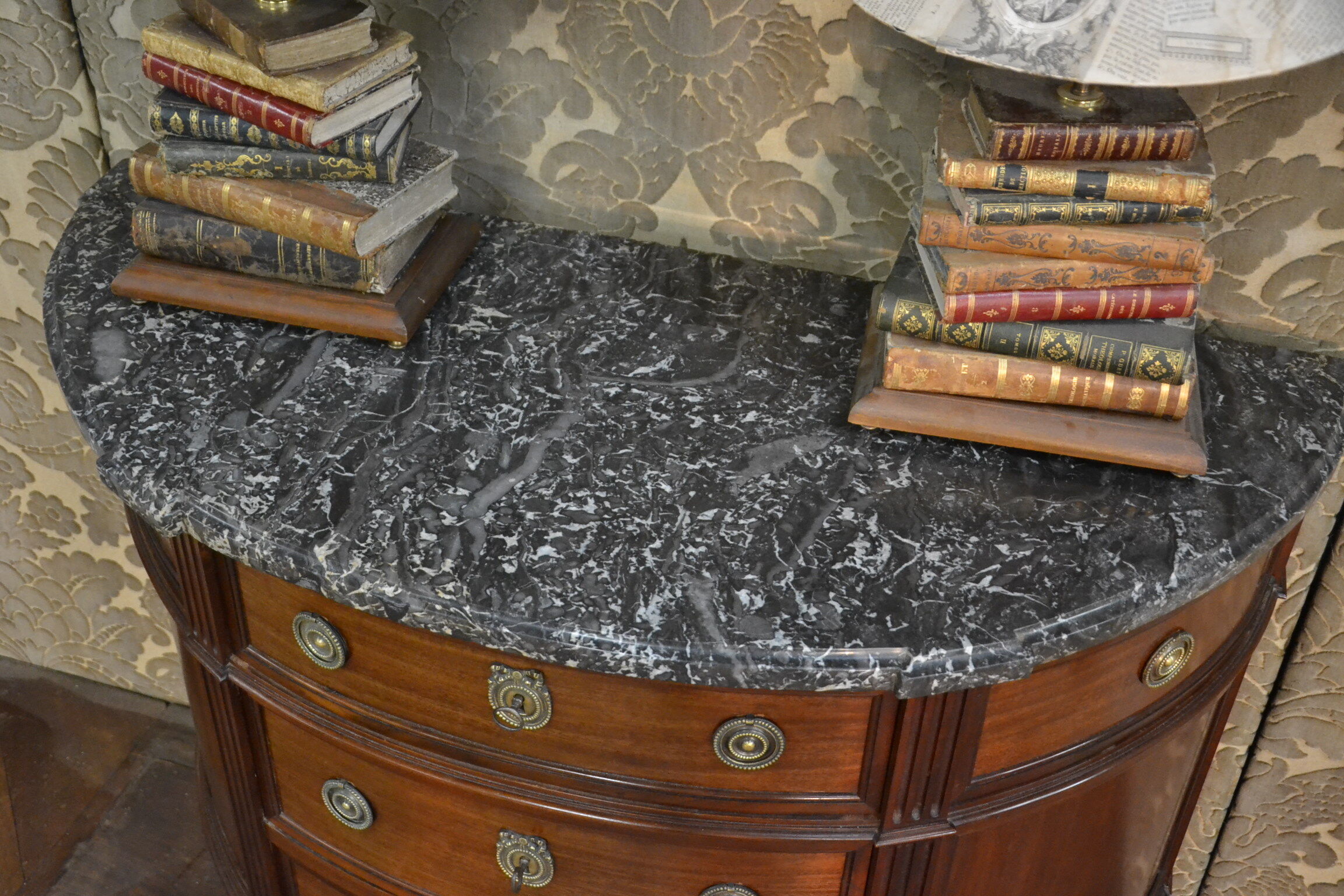 Louis XVI-style half-moon mahogany chest of drawers