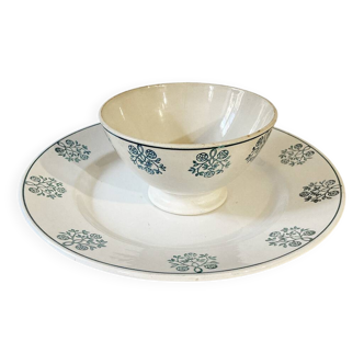 Assiette et bol en terre de fer Sarreguemines, modèle René