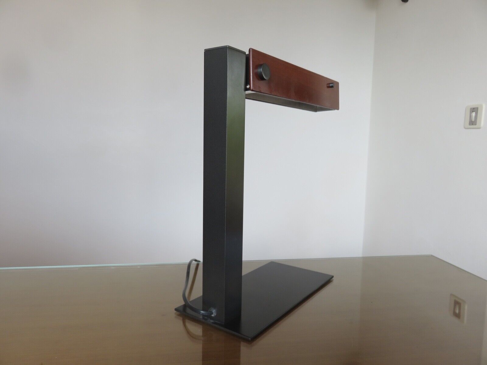 Minimalist teak and metal desk lamp, germany 2000s